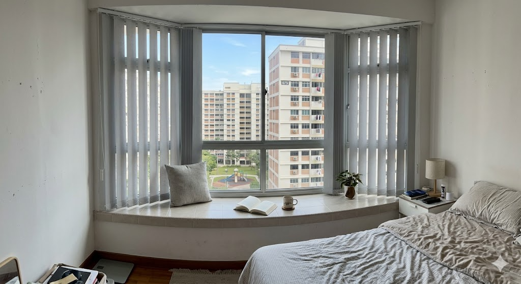 HDB common bedroom with Korean blinds on bay window